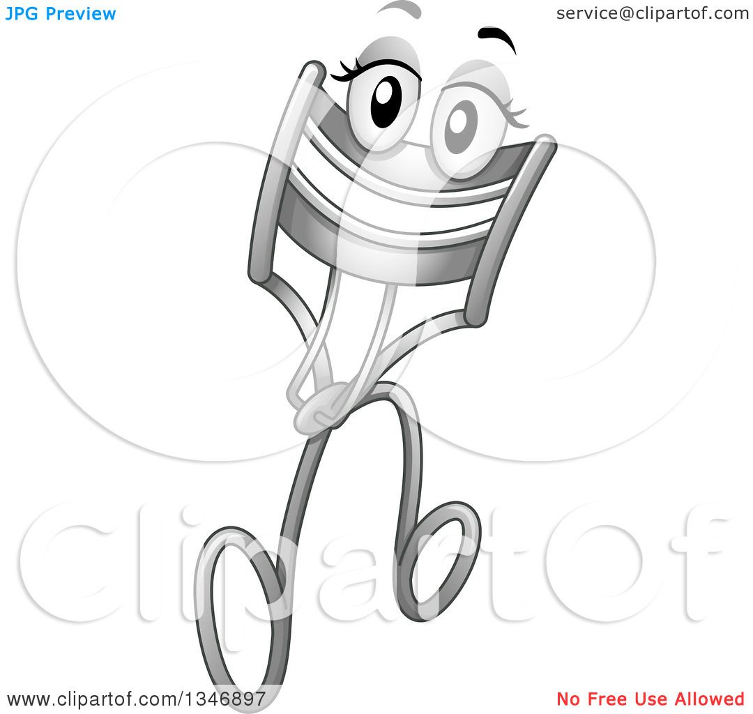 Clipart of a Cartoon Eyelash Curler Mascot Battering Her Lashes