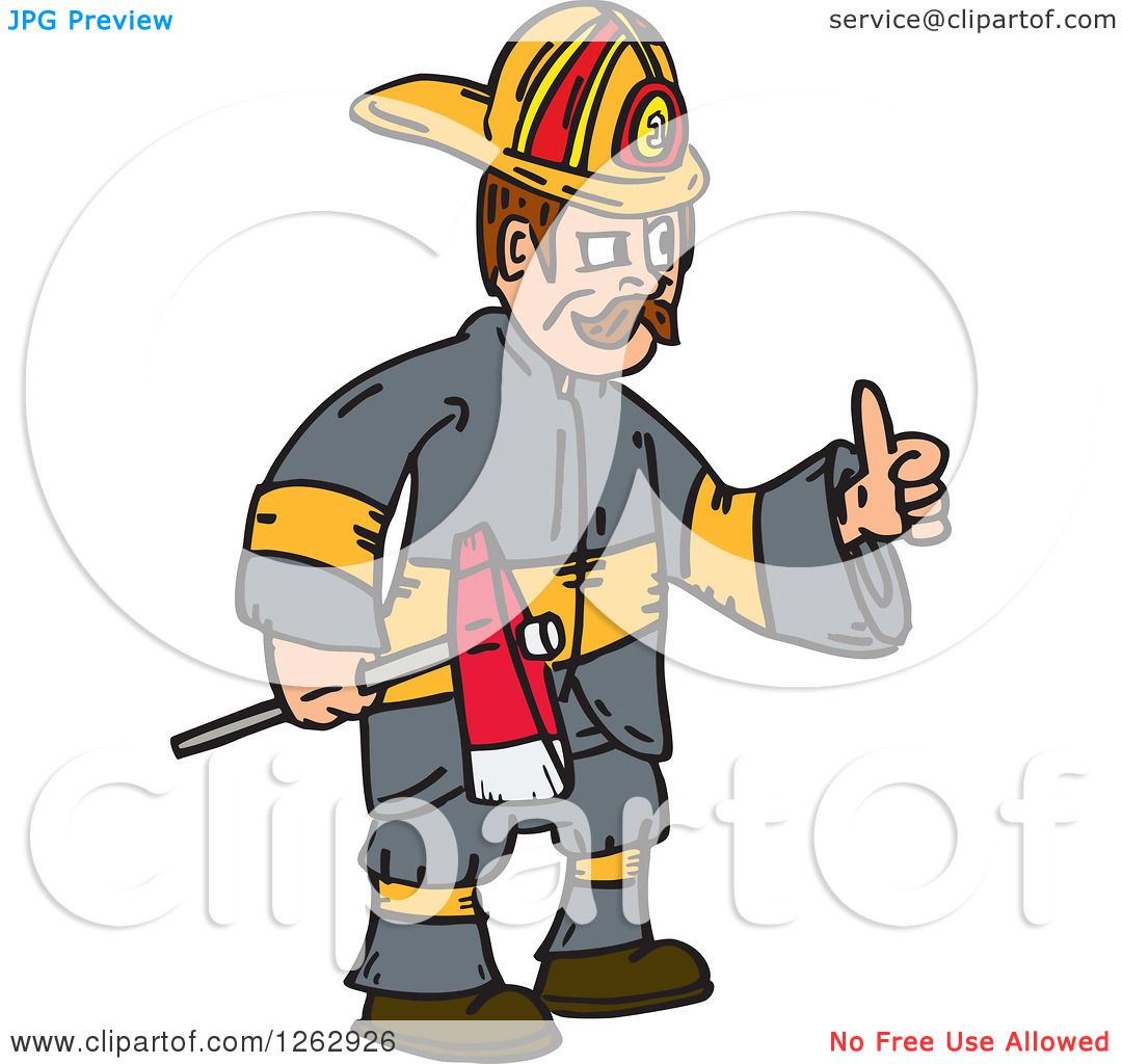 Clipart Of A Cartoon Fireman Holding An Axe And Thumb Up Royalty Free Vector Illustration By