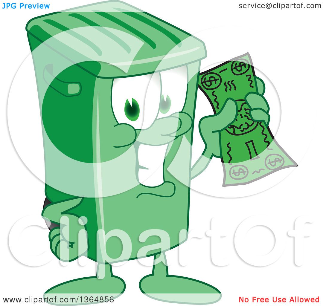 https://images.clipartof.com/Clipart-Of-A-Cartoon-Green-Rolling-Trash-Can-Bin-Mascot-Holding-Cash-Money-Royalty-Free-Vector-Illustration-10241364856.jpg