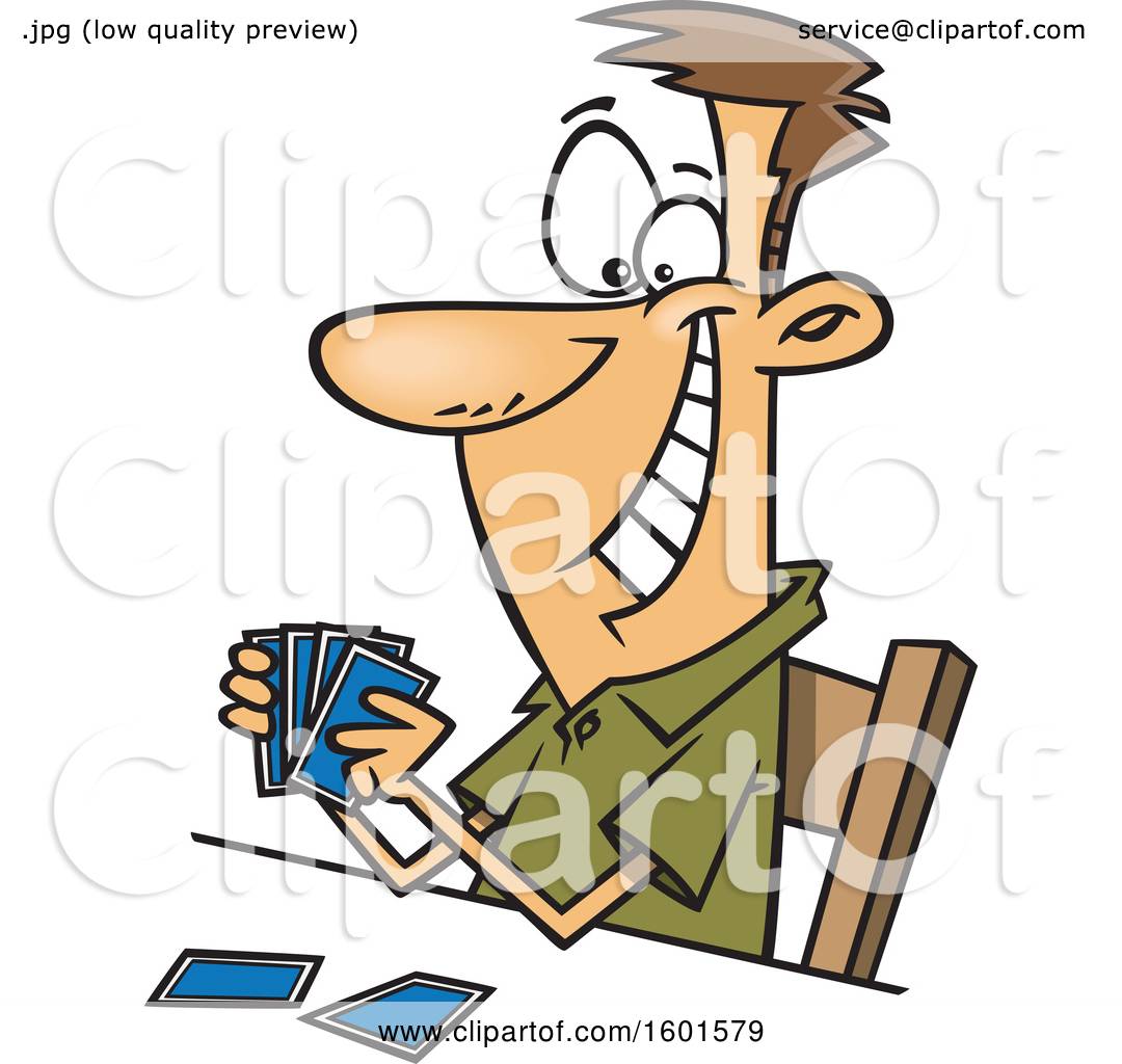 Clipart of a Cartoon Grinning White Man Holding a Good Hand of Playing  Cards - Royalty Free Vector Illustration by toonaday #1601579
