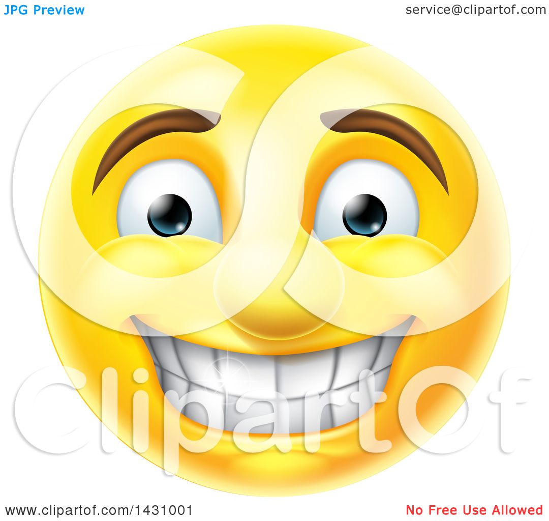 Clipart of a Cartoon Grinning Yellow Smiley Face Emoji Emoticon ...