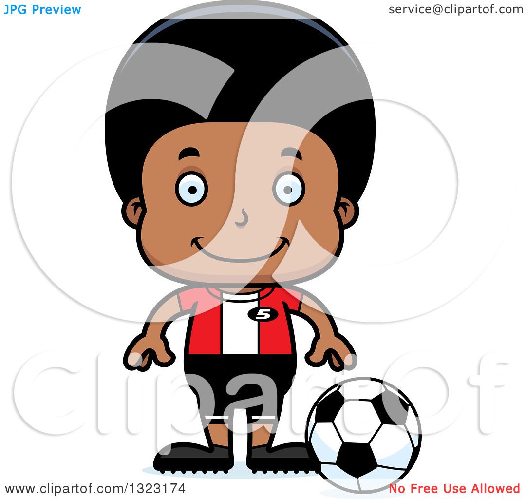 Download Clipart of a Cartoon Happy Black Boy Soccer Player ...
