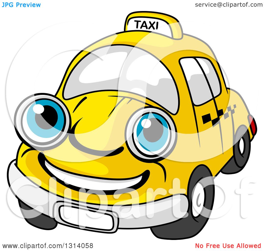 Clipart of a Cartoon Happy Blue Eyed Yellow Taxi Cab Character - Royalty  Free Vector Illustration by Vector Tradition SM #1314058