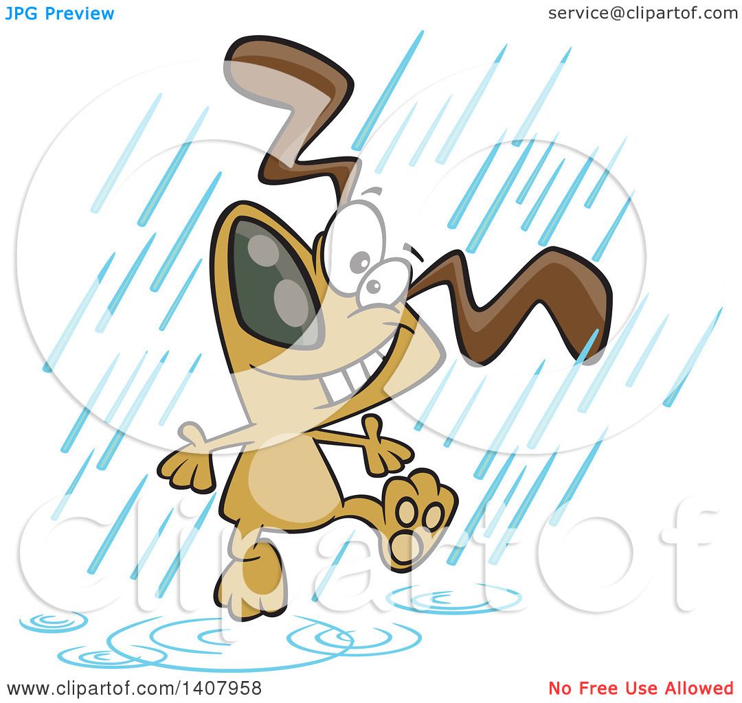 Clipart of a Cartoon Happy Dog Dancing in the Rain - Royalty Free ...