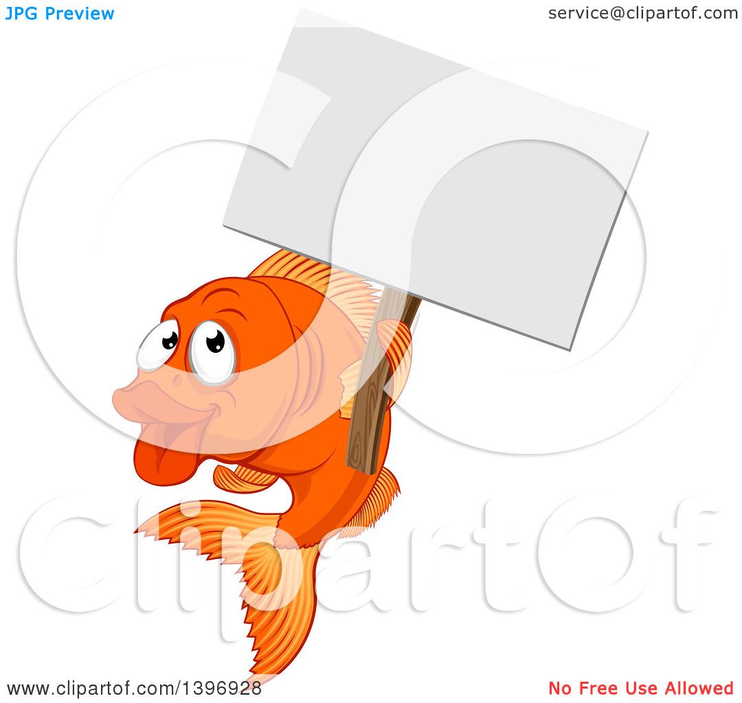 Clipart of a Cartoon Happy Goldfish Holding a Blank Sign - Royalty Free  Vector Illustration by AtStockIllustration #1396928