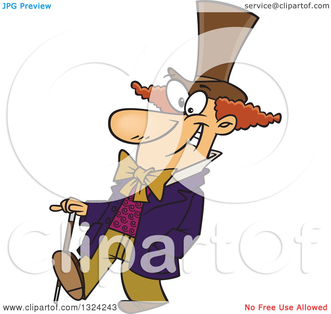 Clipart of a Cartoon Happy Man, Willy Wonka, Walking with a Cane - Royalty  Free Vector Illustration by toonaday #1324243