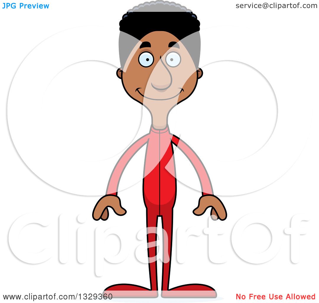 Clipart of a Cartoon Happy Tall Skinny Black Man in Footie Pajamas