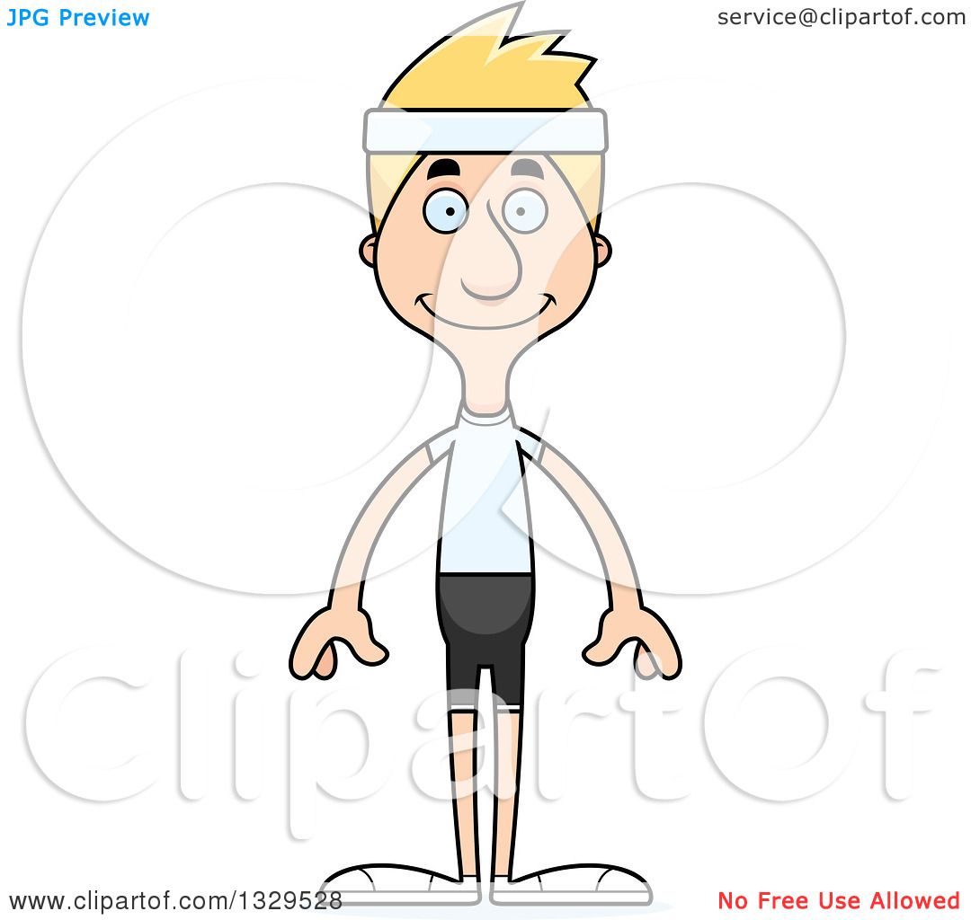 Clipart of a Cartoon Happy Tall Skinny White Fitness Man - Royalty Free