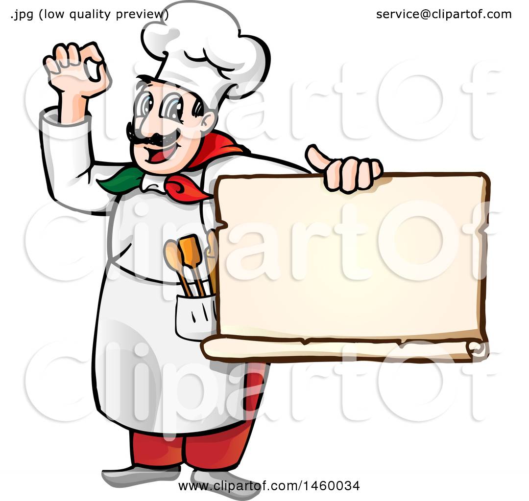 Clipart of a Cartoon Italian Chef Gesturing Perfect or Okay and Holding