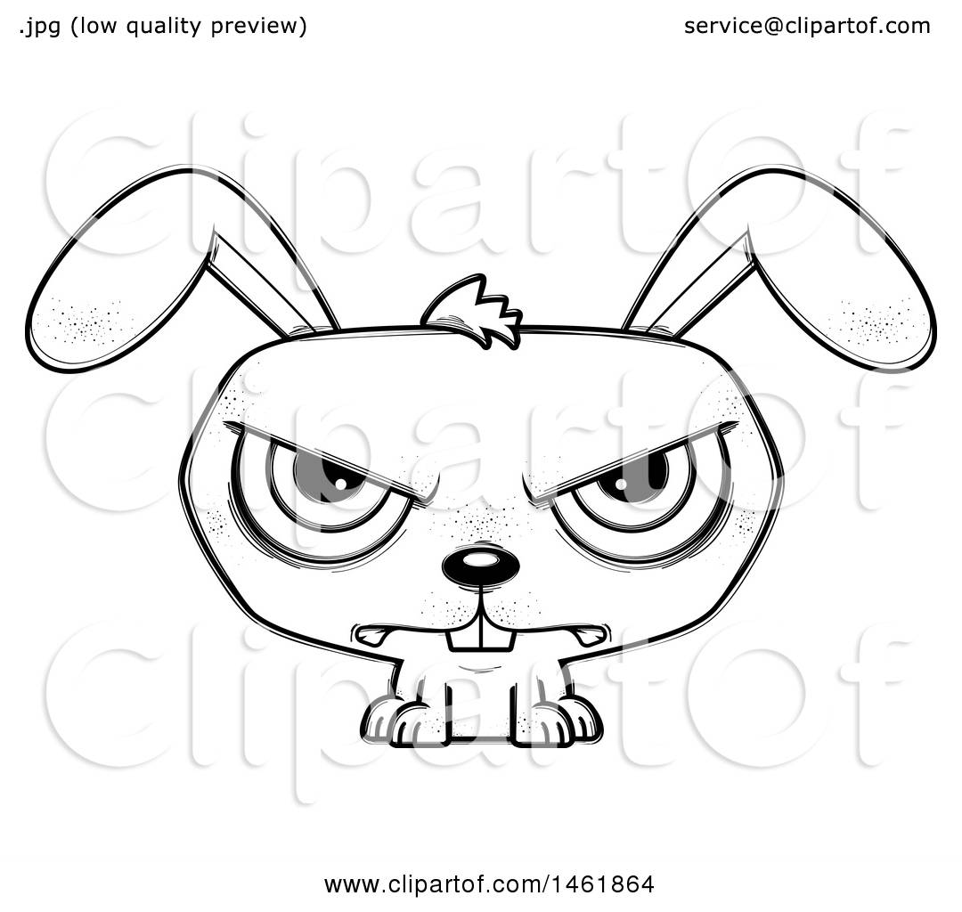 Clipart of a Cartoon Lineart Mad Evil Bunny Rabbit Royalty Free