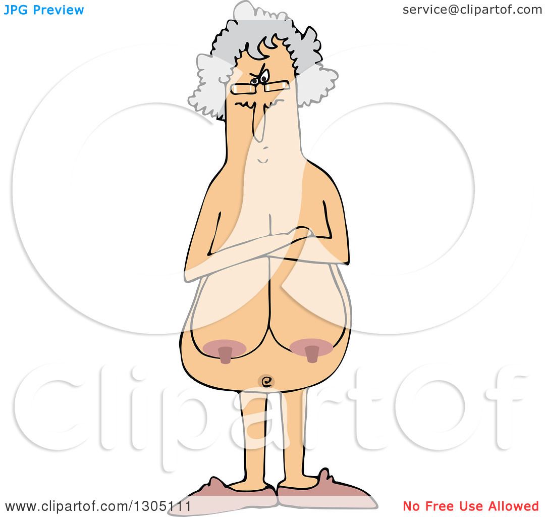 Floppy Cartoon Tits - Clipart of a Cartoon Naked Senior White Woman with Sagging Boobs and Folded  Arms, Peering over Her Glasses - Royalty Free Vector Illustration by djart  #1305111