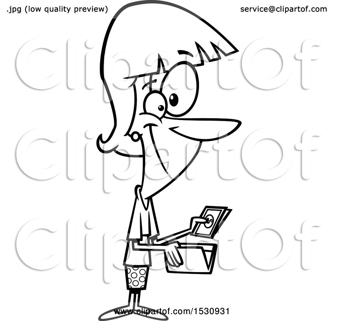 Clipart of a Cartoon Outline Woman Holding Cash from a Wallet - Royalty Free Vector Illustration ...