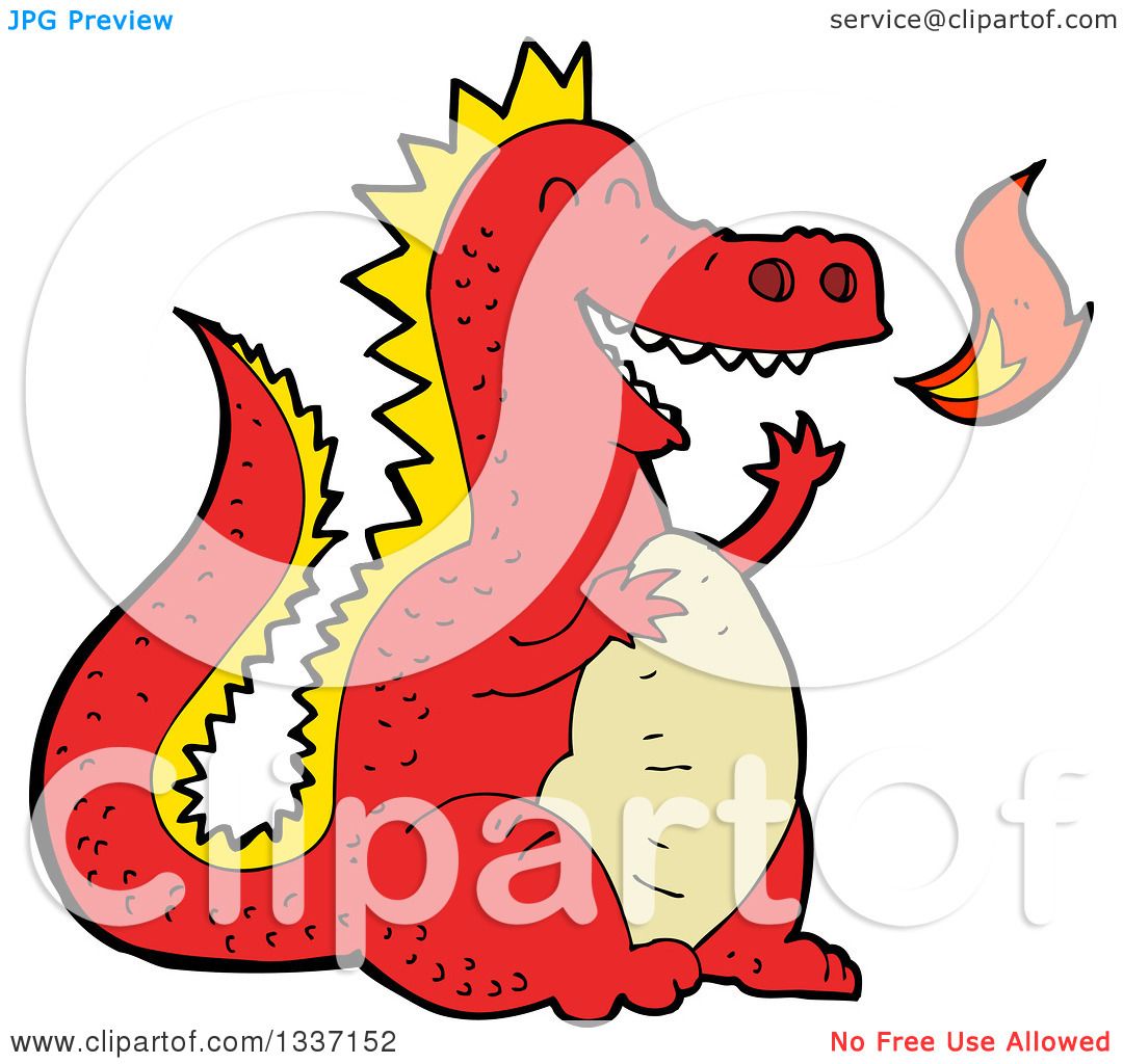 cartoon red dragon breathing fire