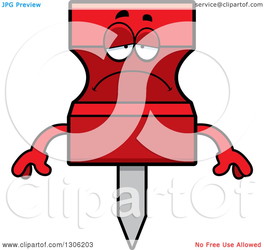 Clipart of a Cartoon Sad Depressed Red Push Pin Character Pouting