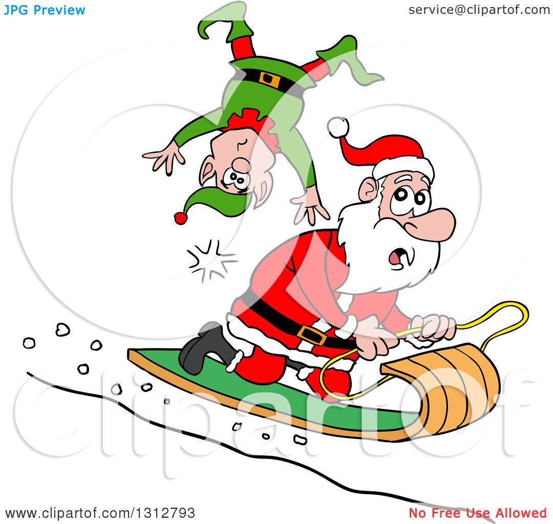Clipart Of A Cartoon Santa Claus Toboganning And Running