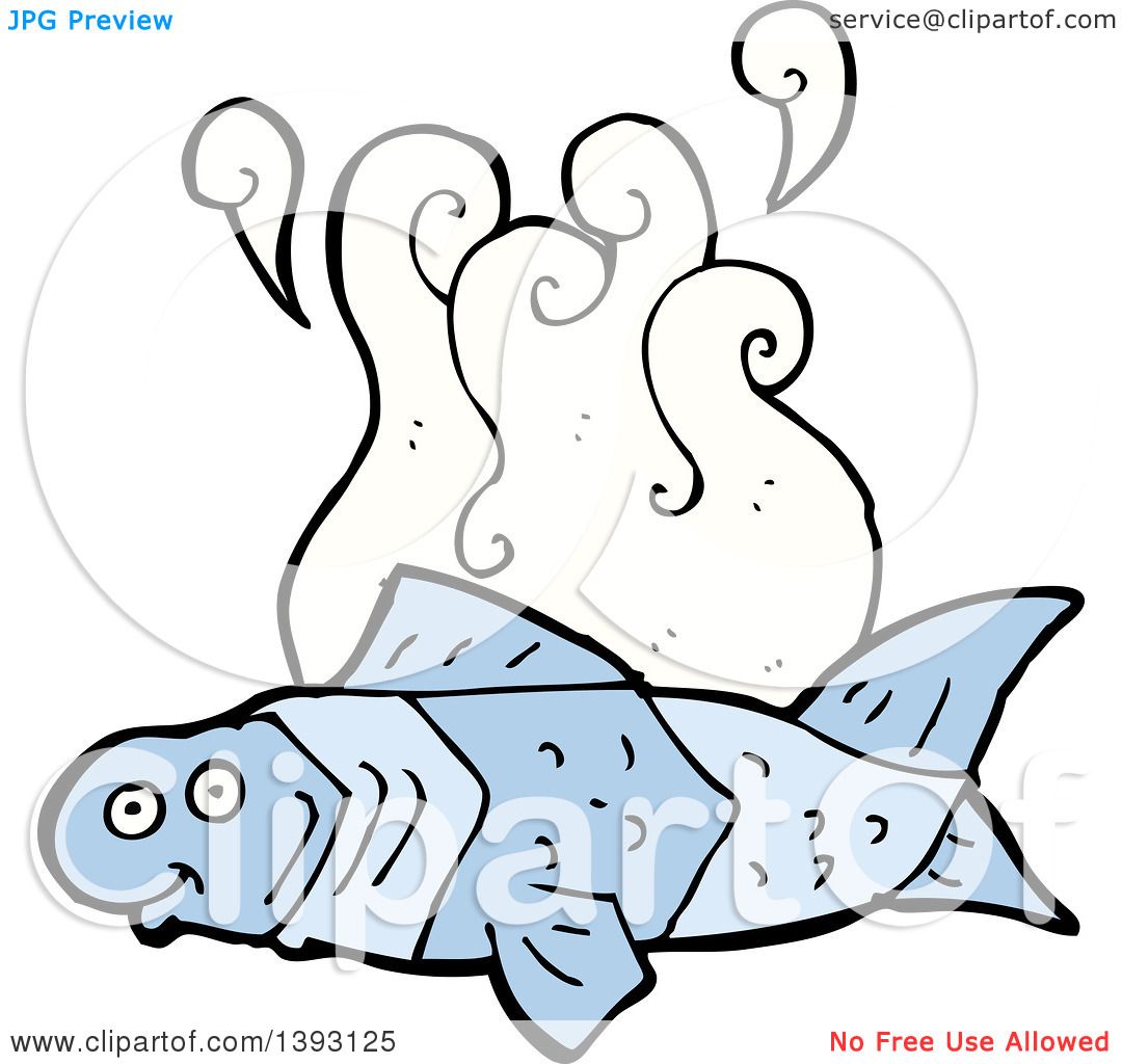Clipart of a Cartoon Stinky Blue Fish - Royalty Free Vector