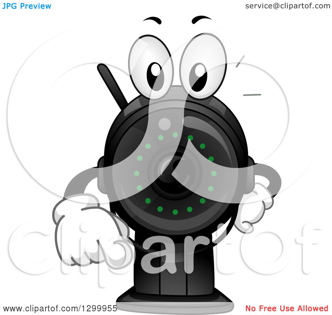 Clipart of a Cartoon Surveillance Camera Character Pointing Outwards