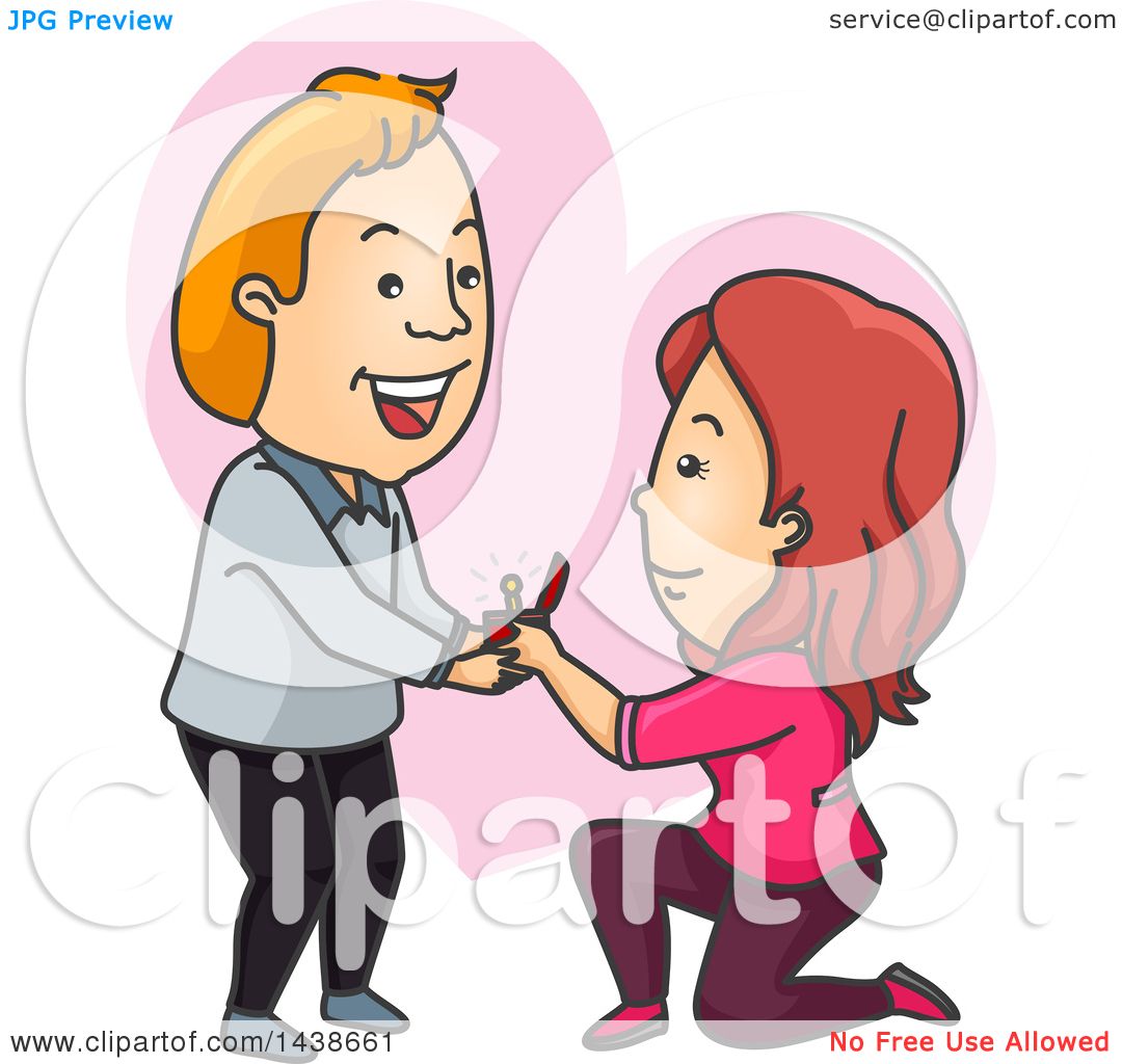 Clipart of a Cartoon White Woman Kneeling and Proposing to a Man ...