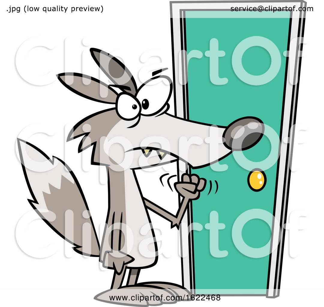 Clipart of a Cartoon Wolf Knocking on a Door - Royalty Free Vector  Illustration by toonaday #1622468
