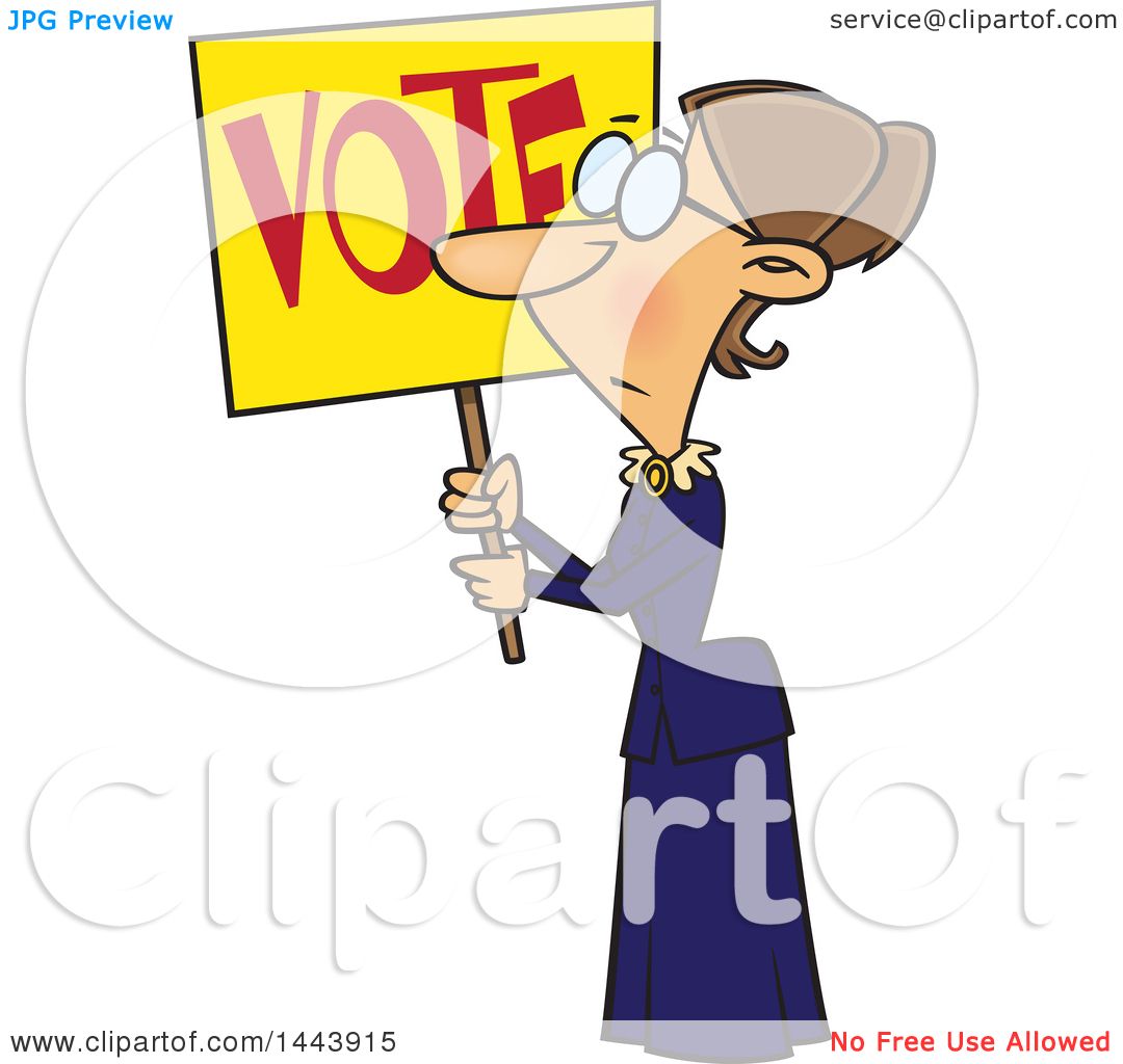 Clipart of a Cartoon Woman, Susan Anthony, Holding up a Vote Sign - Royalty Free ...