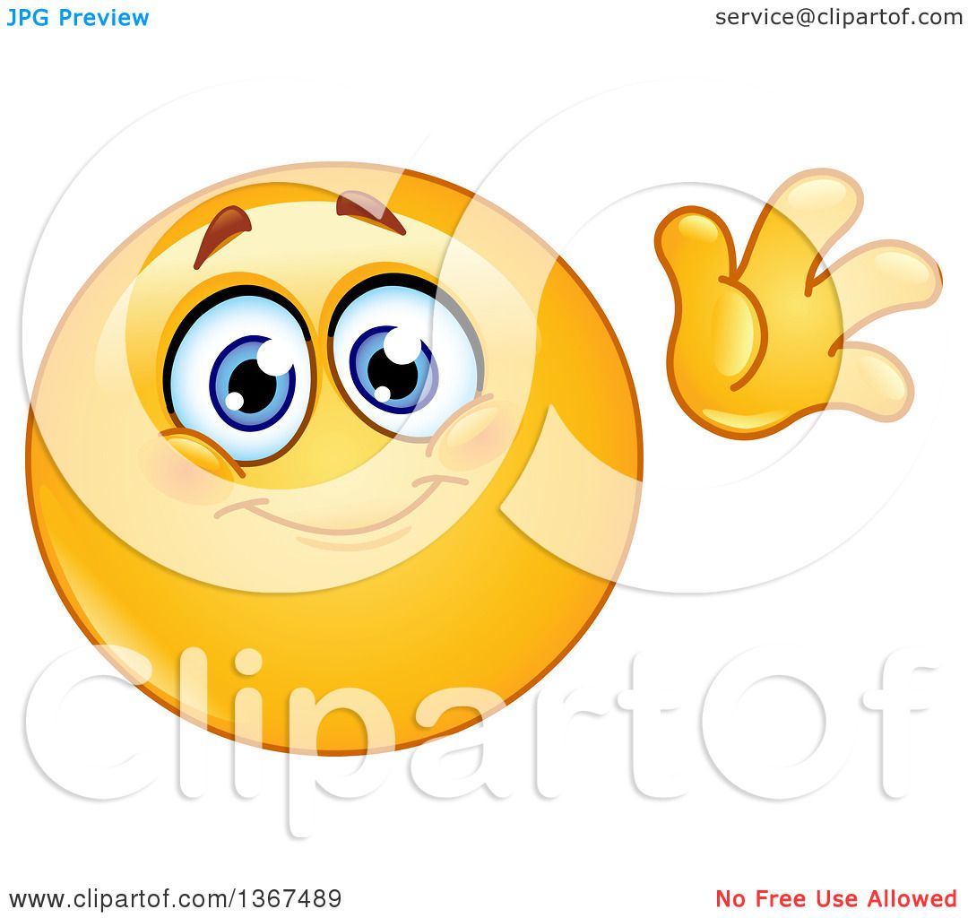 Clipart of a Cartoon Yellow Smiley Face Emoticon Emoji Waving Hello ...