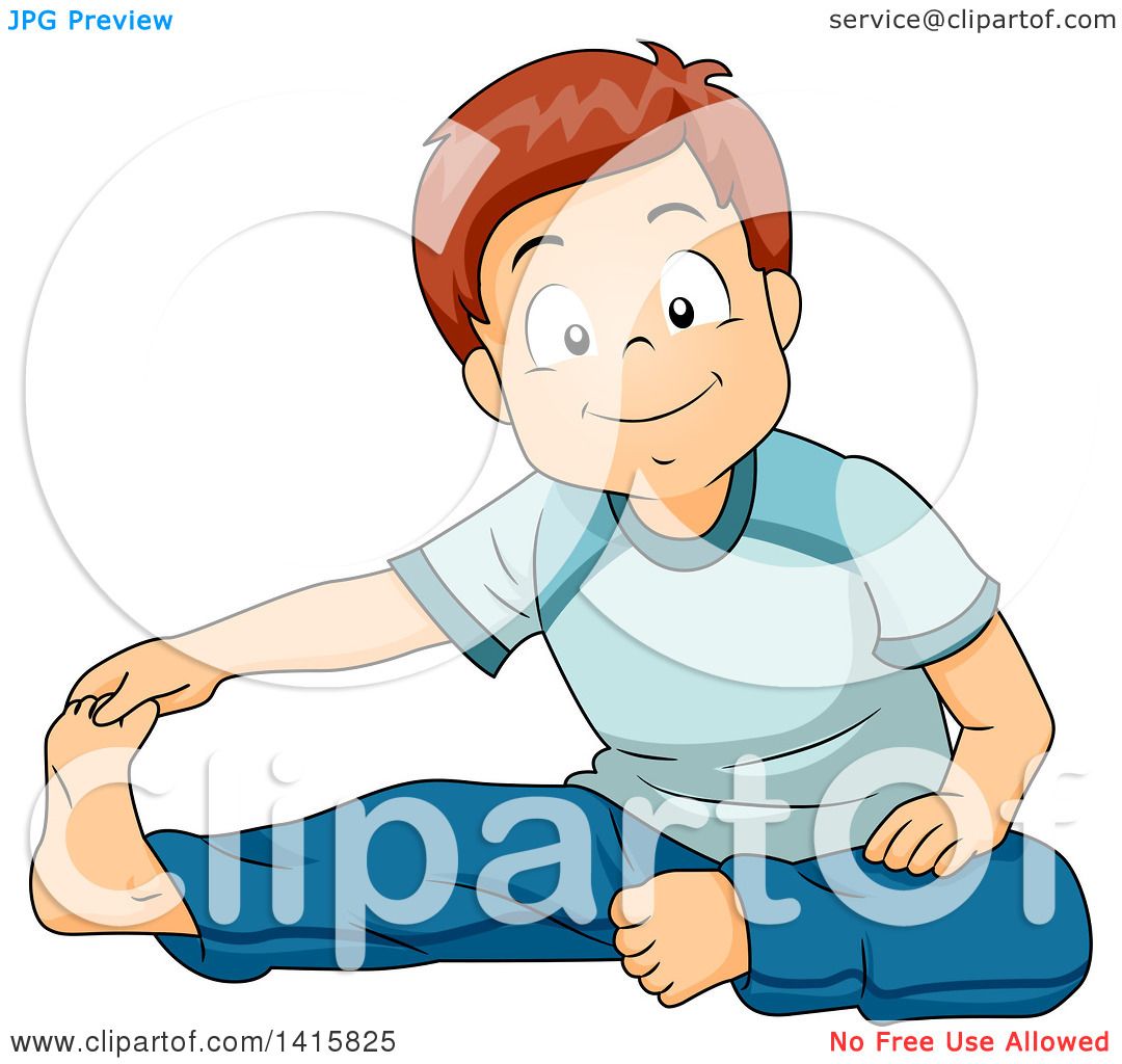 Clipart of a Caucasian Boy Doing Stretches, Touching His Toes - Royalty ...