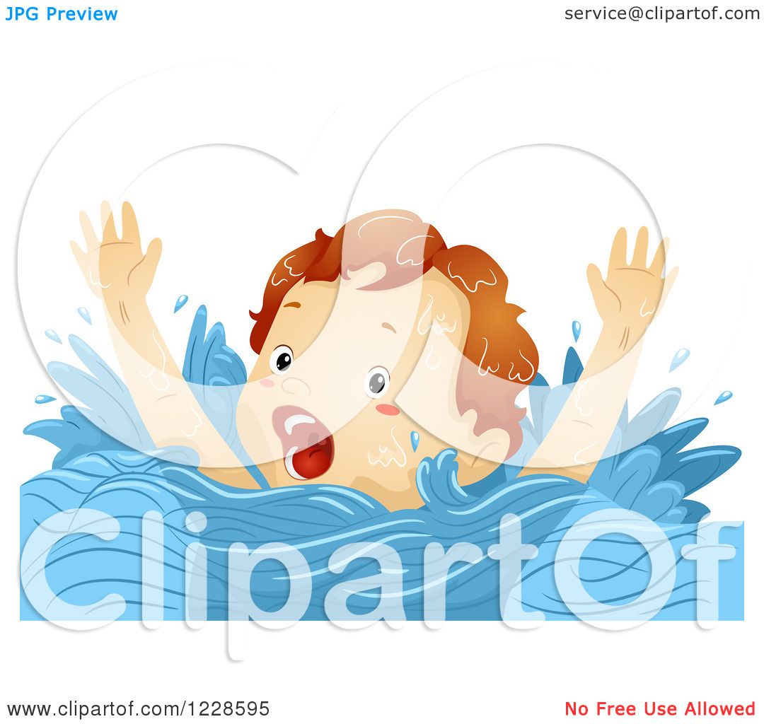 Clipart of a Caucasian Boy Screaming for Help While Drowning - Royalty ...