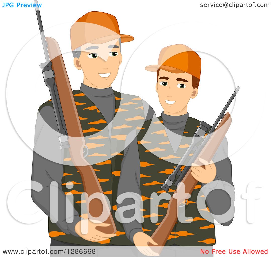 Download Clipart of a Caucasian Father and Son Hunting Together ...