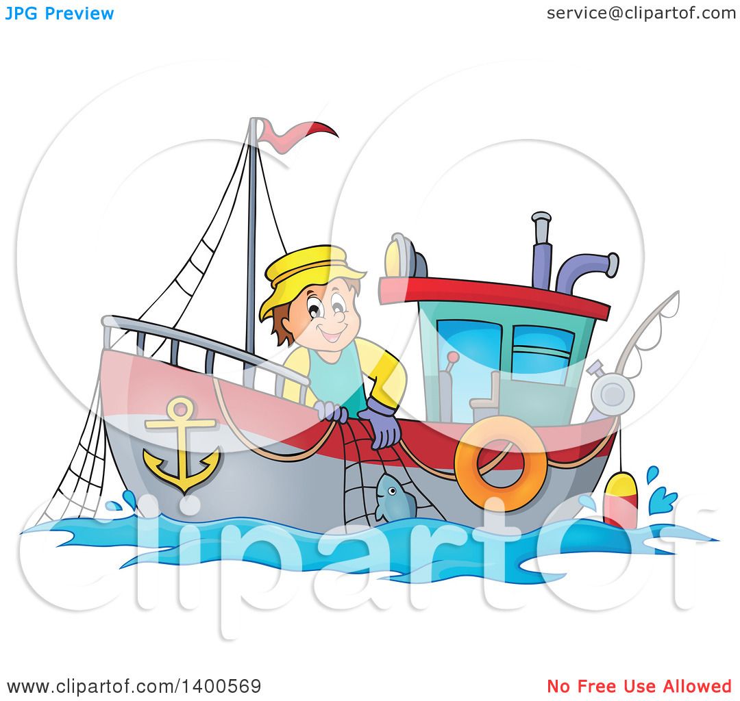 Clipart of a Caucasian Fisherman on a Boat - Royalty Free Vector  Illustration by visekart #1400569