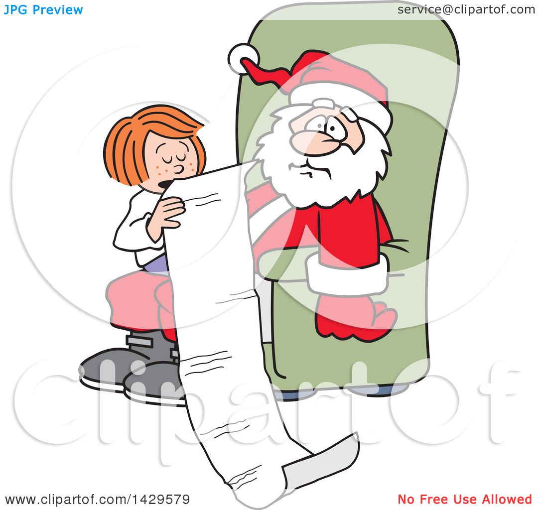 Clipart of a Caucasian Girl Sitting on Santa's Lap and ...