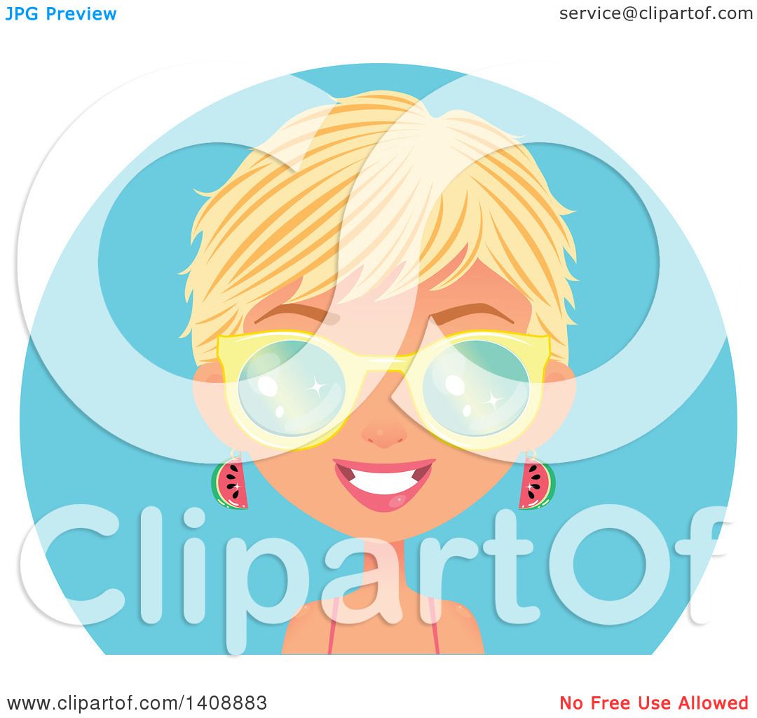 Clipart Of A Caucasian Woman With Short Blond Hair Wearing Watermelon