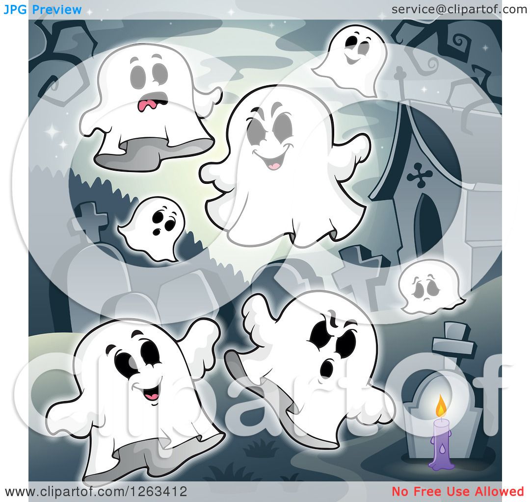 Clipart of a Cemetery with Ghosts - Royalty Free Vector Illustration by ...