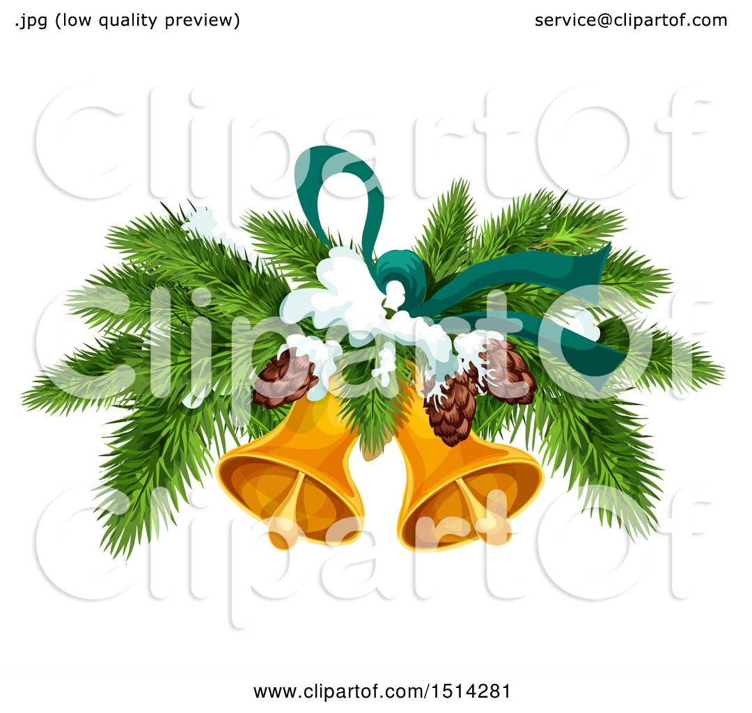 Clipart of a Christmas Tree Branches, Pinecones and Bells ...