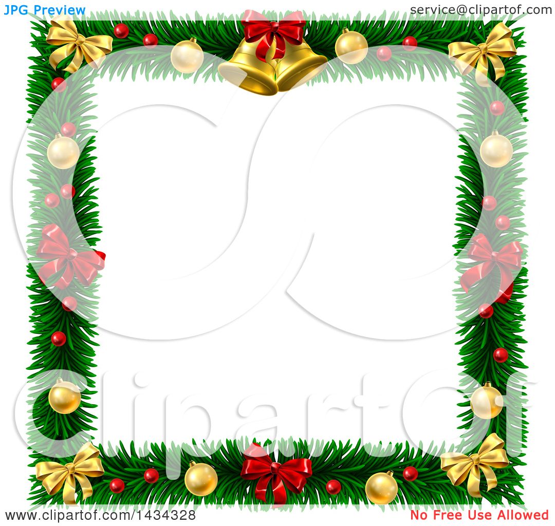 Clipart of a Christmas Wreath Border Frame with Bells Bows and Baubles