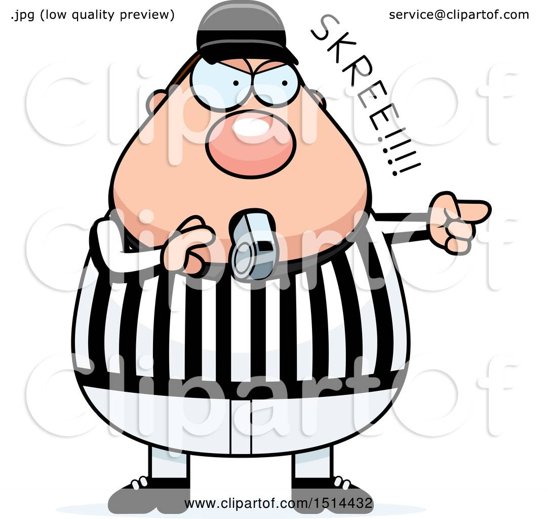 Clipart of a Chubby Male Referee Blowing a Whistle - Royalty Free ...