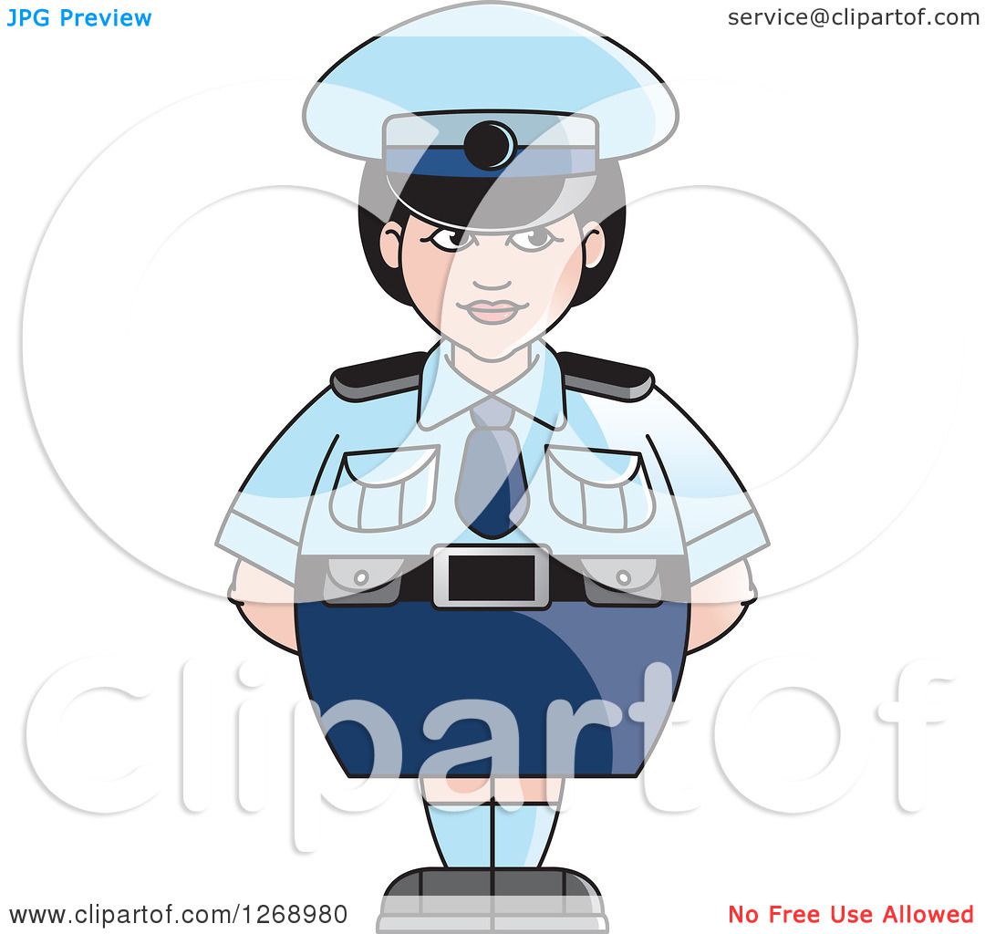 Clipart Of A Chubby Police Woman Standing In A Skirt
