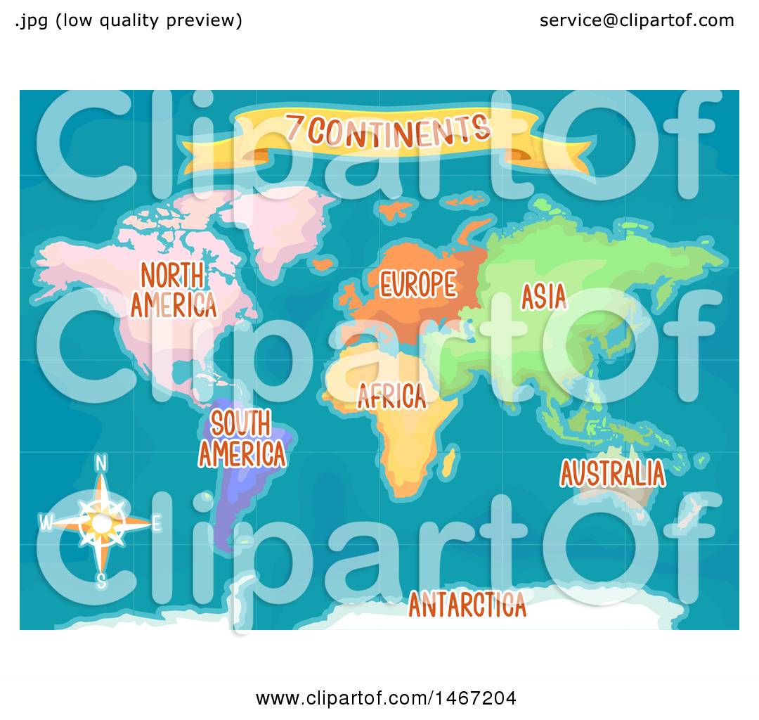Clipart Of A Colorful World Map Showing The Seven Continents Royalty