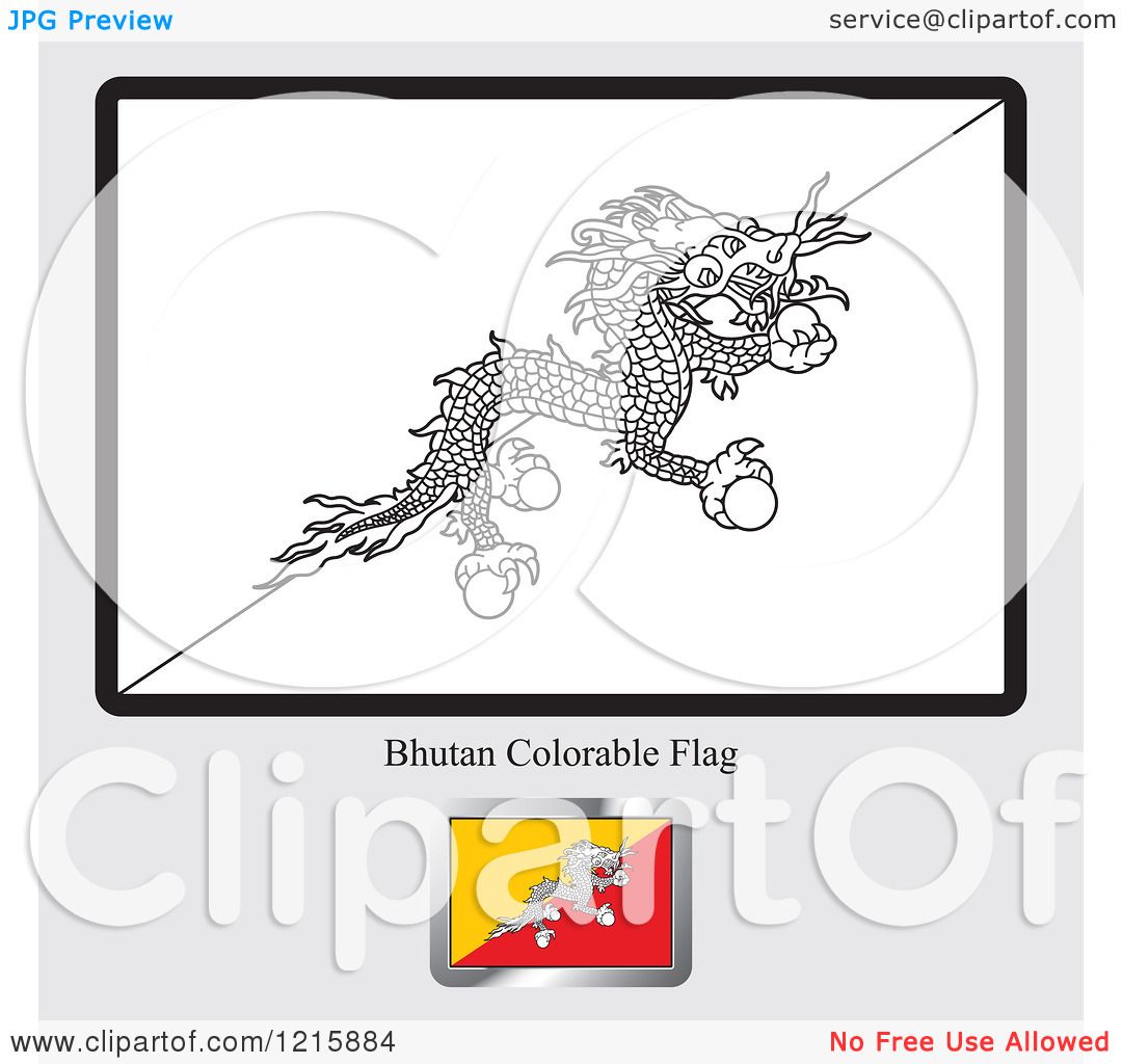 Clipart of a Coloring Page and Sample for a Bhutan Flag - Royalty Free