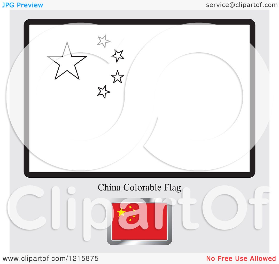 Clipart of a Coloring Page and Sample for a China Flag - Royalty Free