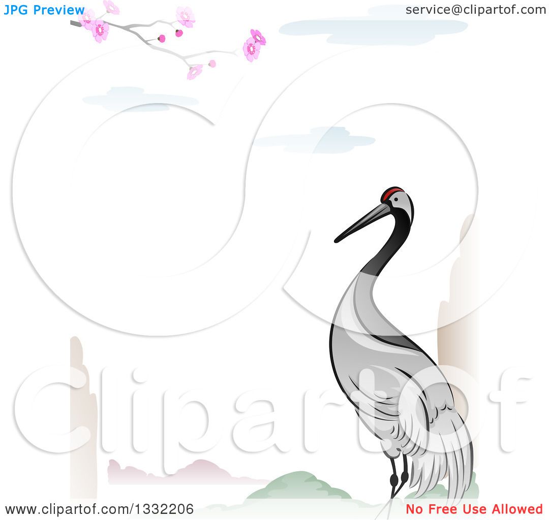 Download Clipart of a Crane Bird in an Asian Lanscape Border ...