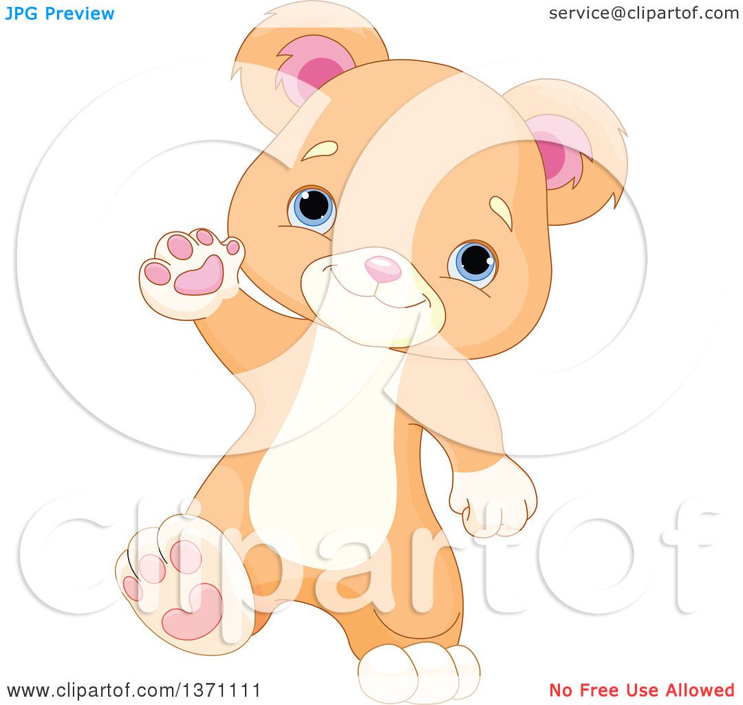 Clipart of a Cute Baby Bear Cub Walking Upright and Waving ...