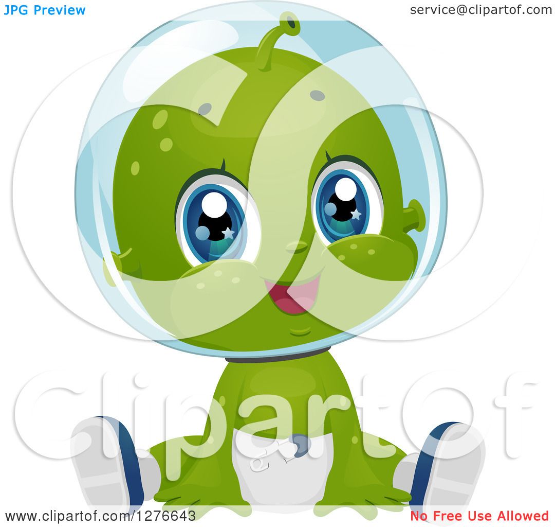 Download Clipart of a Cute Baby Boy Alien Sitting in a Diaper ...