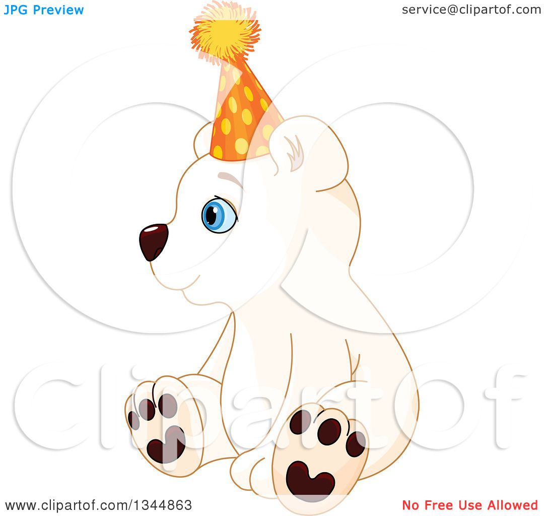 Download Clipart of a Cute Baby Polar Bear Cub Sitting, Wearing a Party Hat and Facing Left - Royalty ...