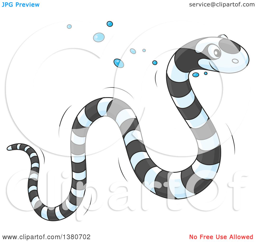 Clipart of a Cute Black and White Striped Sea Snake Swimming - Royalty Free  Vector Illustration by Alex Bannykh #1380702
