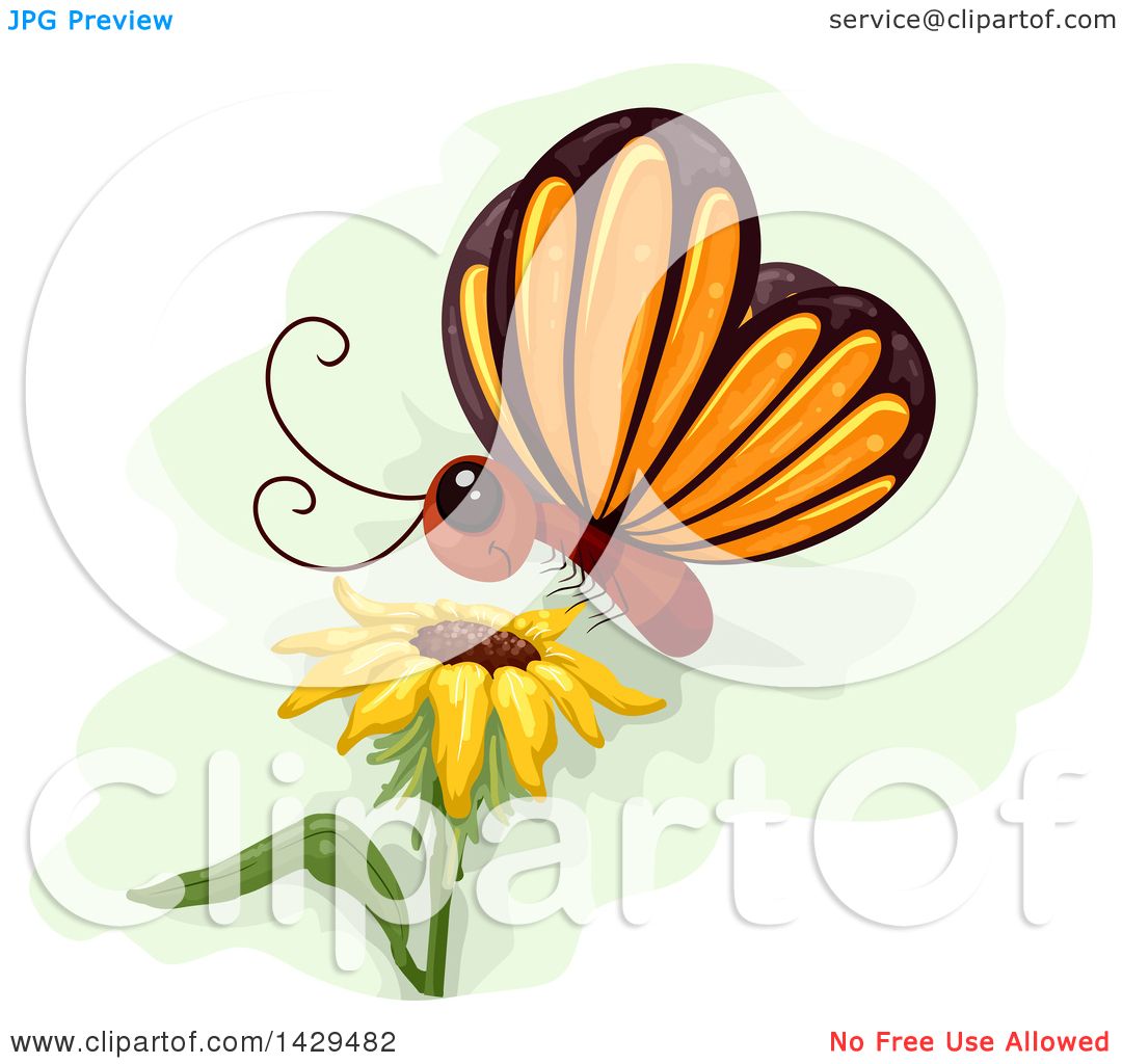 Download Clipart of a Cute Butterfly Landing on a Sunflower ...