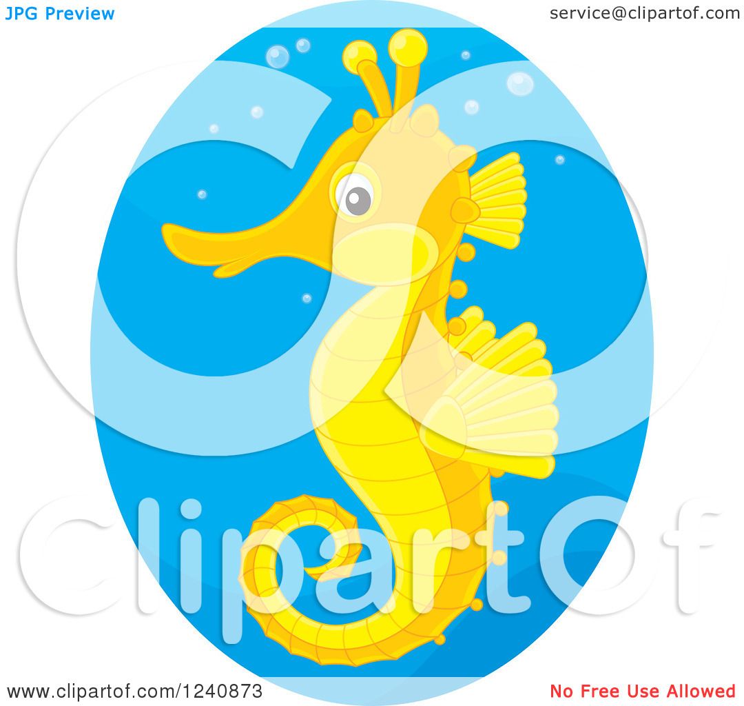 Clipart of a Cute Orange and Yellow Seahorse in a Blue ...