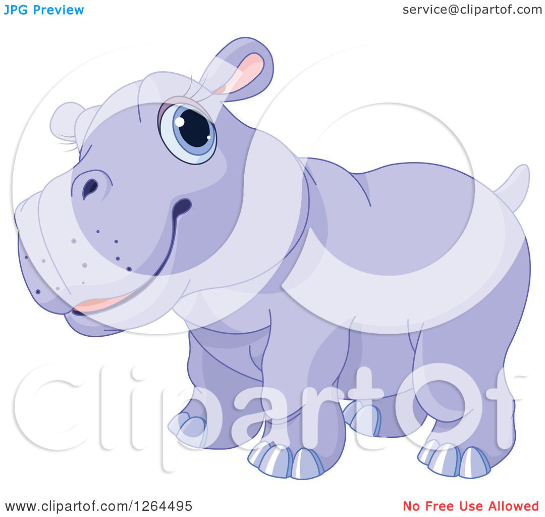 Clipart of a Cute Purple Baby Hippo - Royalty Free Vector ...