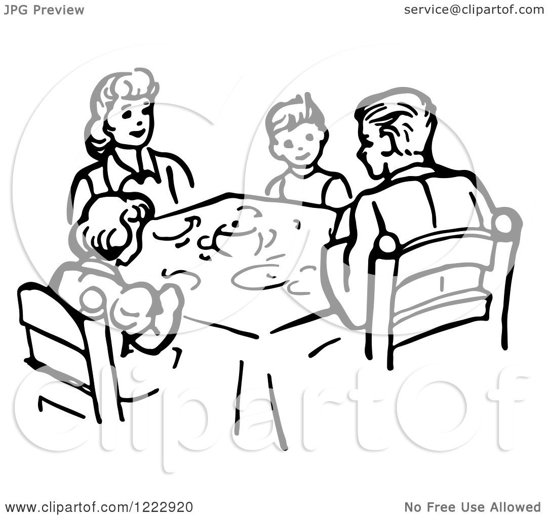 family dinner clipart black and white