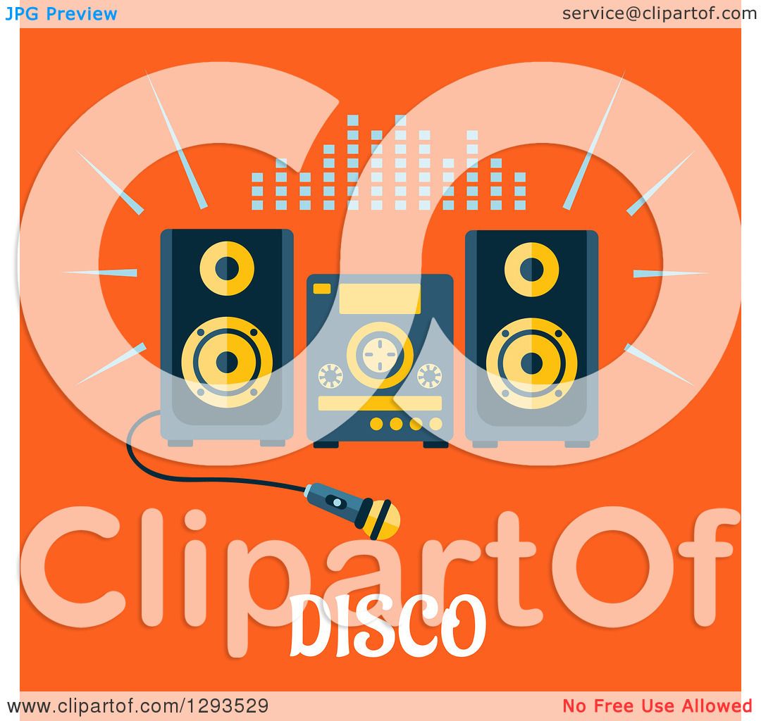 Clipart of a Flat Design of a Karaoke Machine over Disco Text on Orange ...