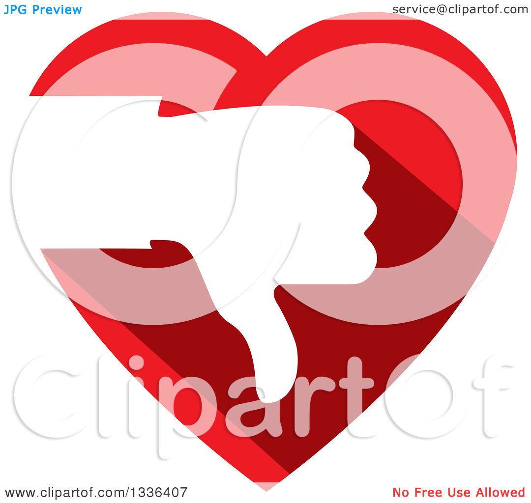 Clipart of a Flat Design White Silhouetted Thumb down Hand over a Red ...